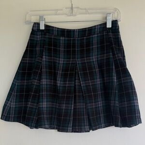 Ecote Plaid Skater Skirt - Black and Green